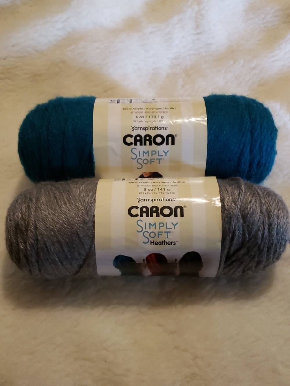 Caron Simply Soft Yarn Skeins - Teal & Gray